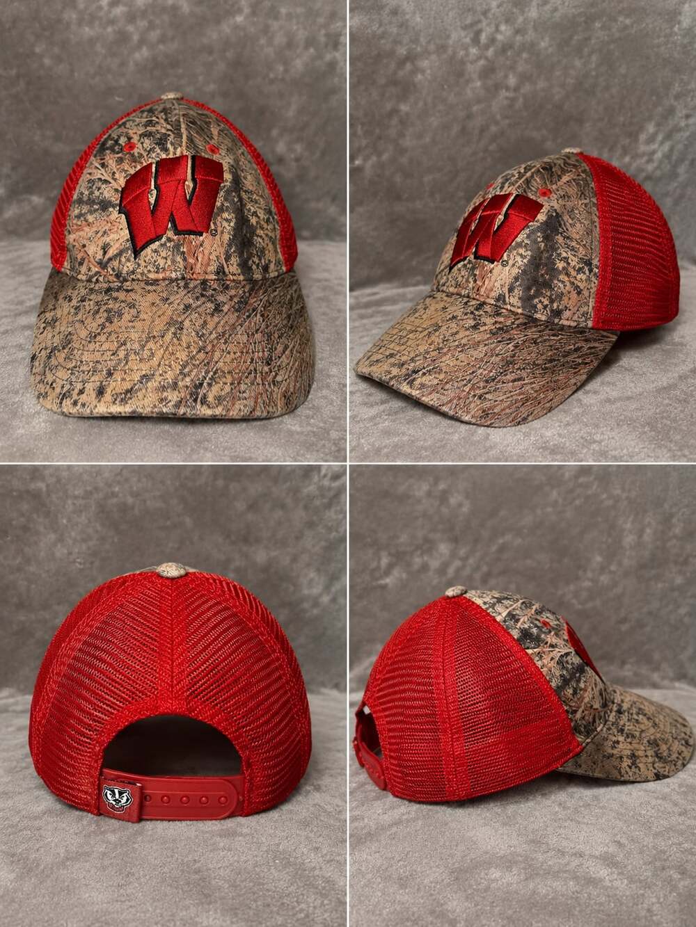 NCAA Wisconsin Badgers Camouflage Red Mesh Trucker Hat Snapback